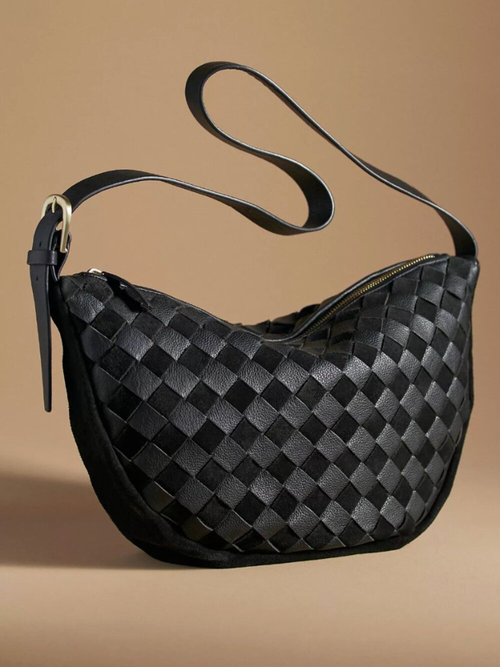 Woven Leather & Suede Sling Bag - Black, Anthropologie